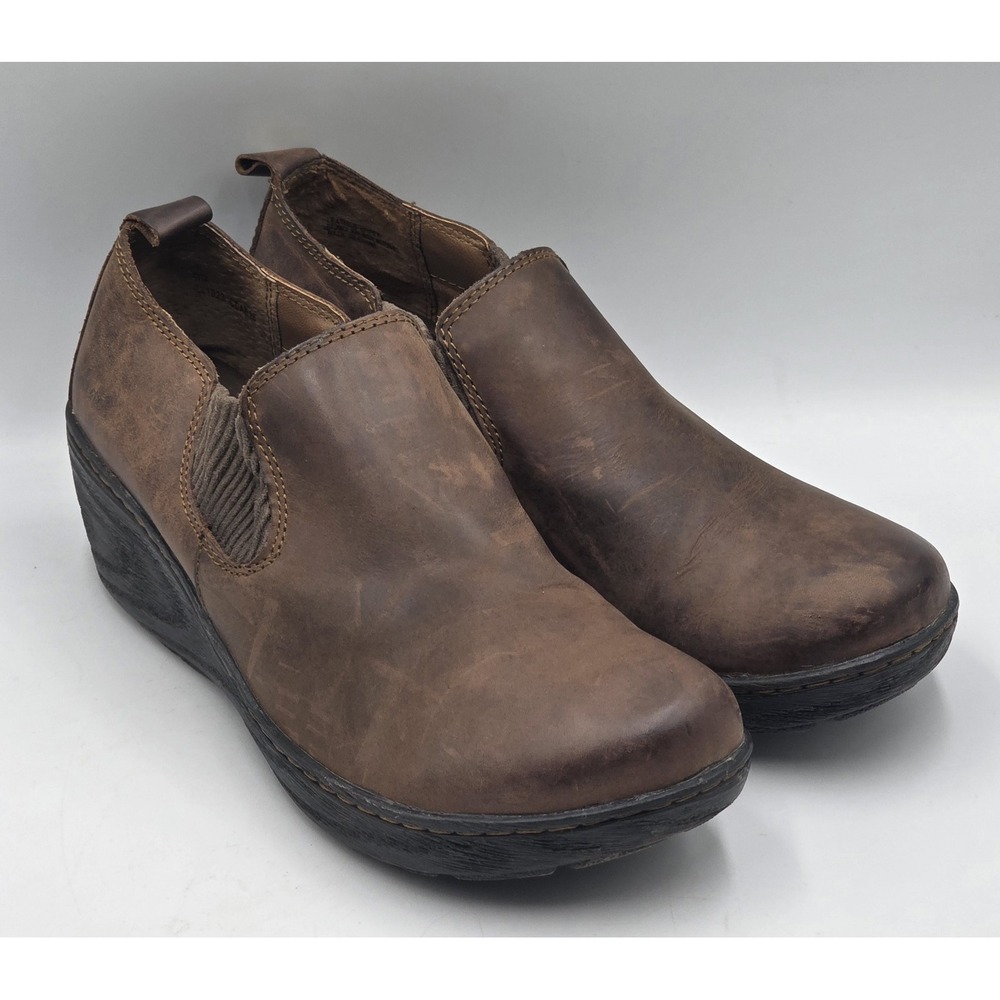 b.o.c. Born Concept Stefana Wedge Slip-On Clogs Brown Leather Women's 9M